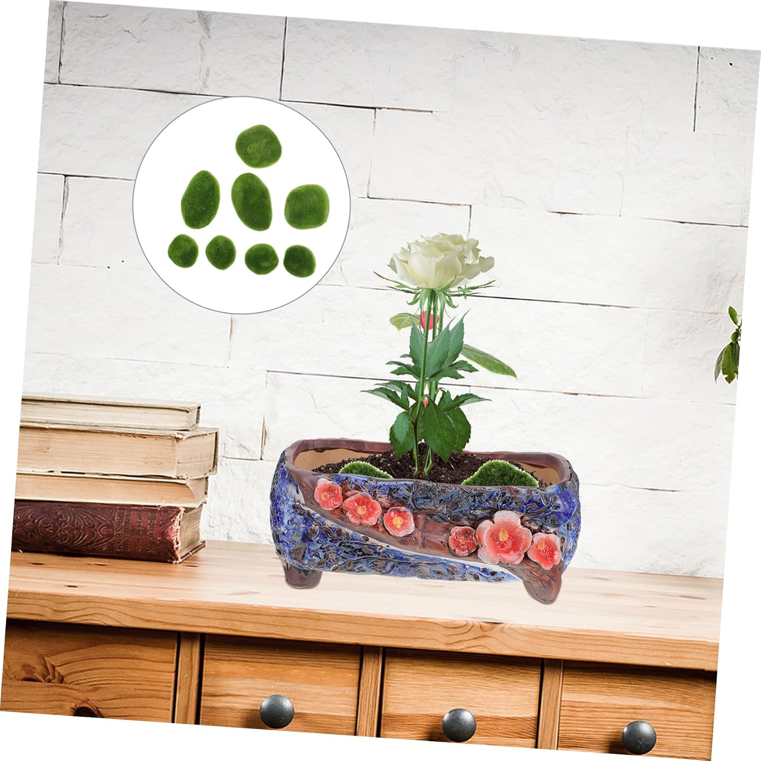 13pcs Realistic Flocking Stone Ornament Moss Stone for Terrarium Home Garden Decor