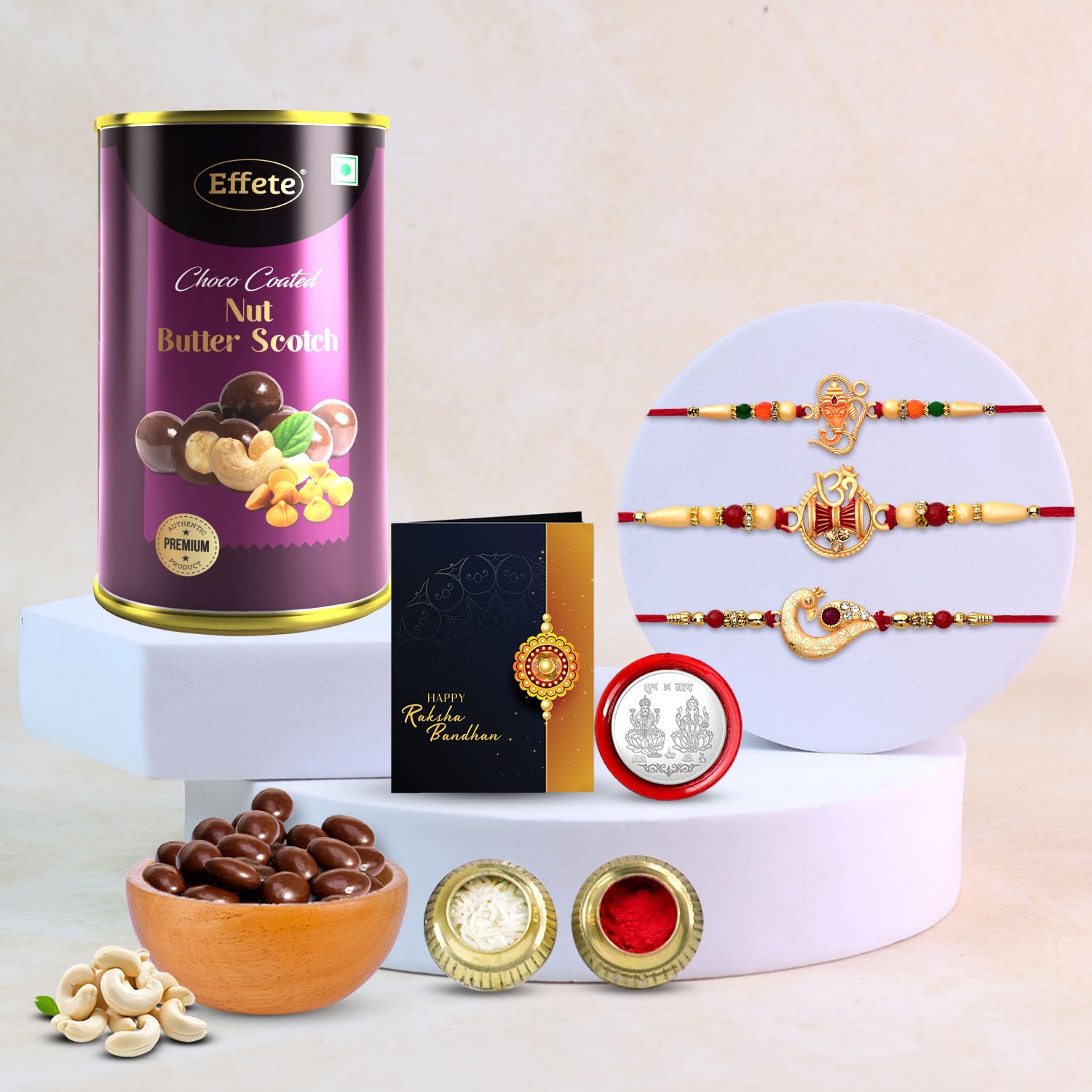 Oblivion Rakhi For Brother Set Of 3 With Chocolate Butter Scotch 96Gm,Rakhi For Brother And Bhabhi,Rakhi With Chocolate,Rakhi With Gift For Brother,Rakhi Set,Rakhi Combo(K3_257+258+259_BS)