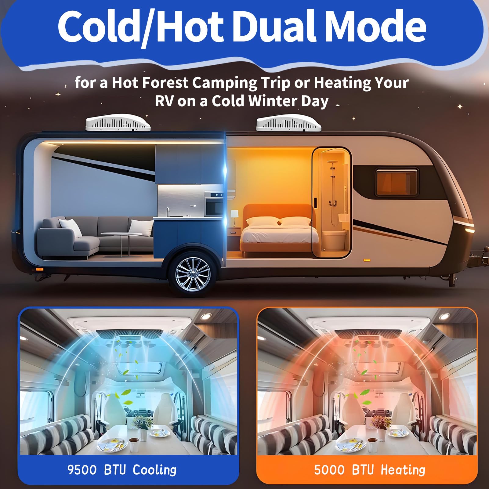 Aria condizionata per Camper, unità A/C per Camper, condizionatore d'Aria per Camper a 12 Volt CC, Riscaldamento e Raffreddamento rapidi, per Camper, autocarri. Cold/Hot-24V