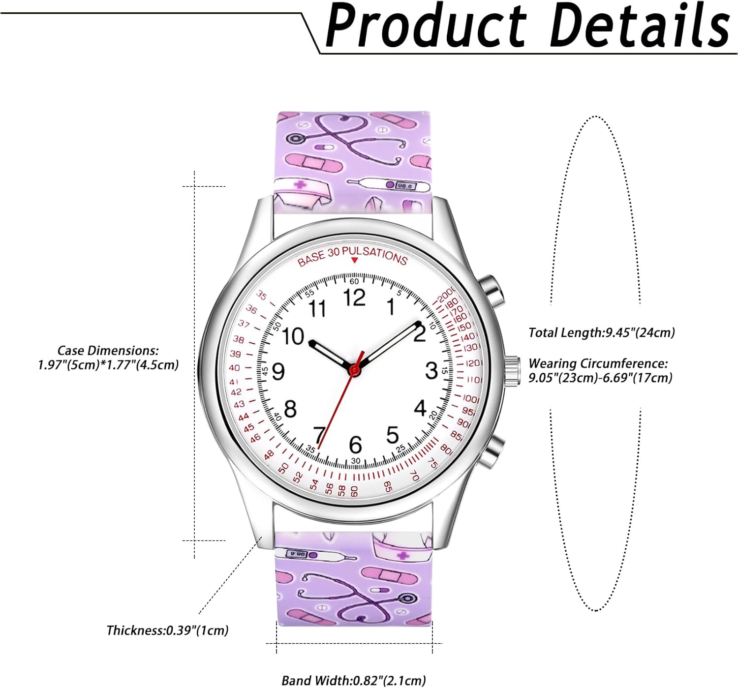 Avaner Nurse Wrist Watches Pulsometer Silicone Band Easy to Read Quartz Watches for Nurses Doctors Purple image 7 of 7 B0CNK2Q1YX