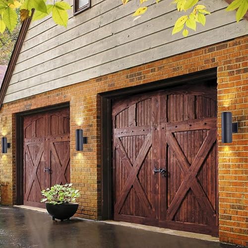 Miniatura 3 de mirrea Lámpara moderna para porche al aire libre en 2 luces con cilindro de aluminio negro mate y cubierta de vidrio templado, aplique de pared