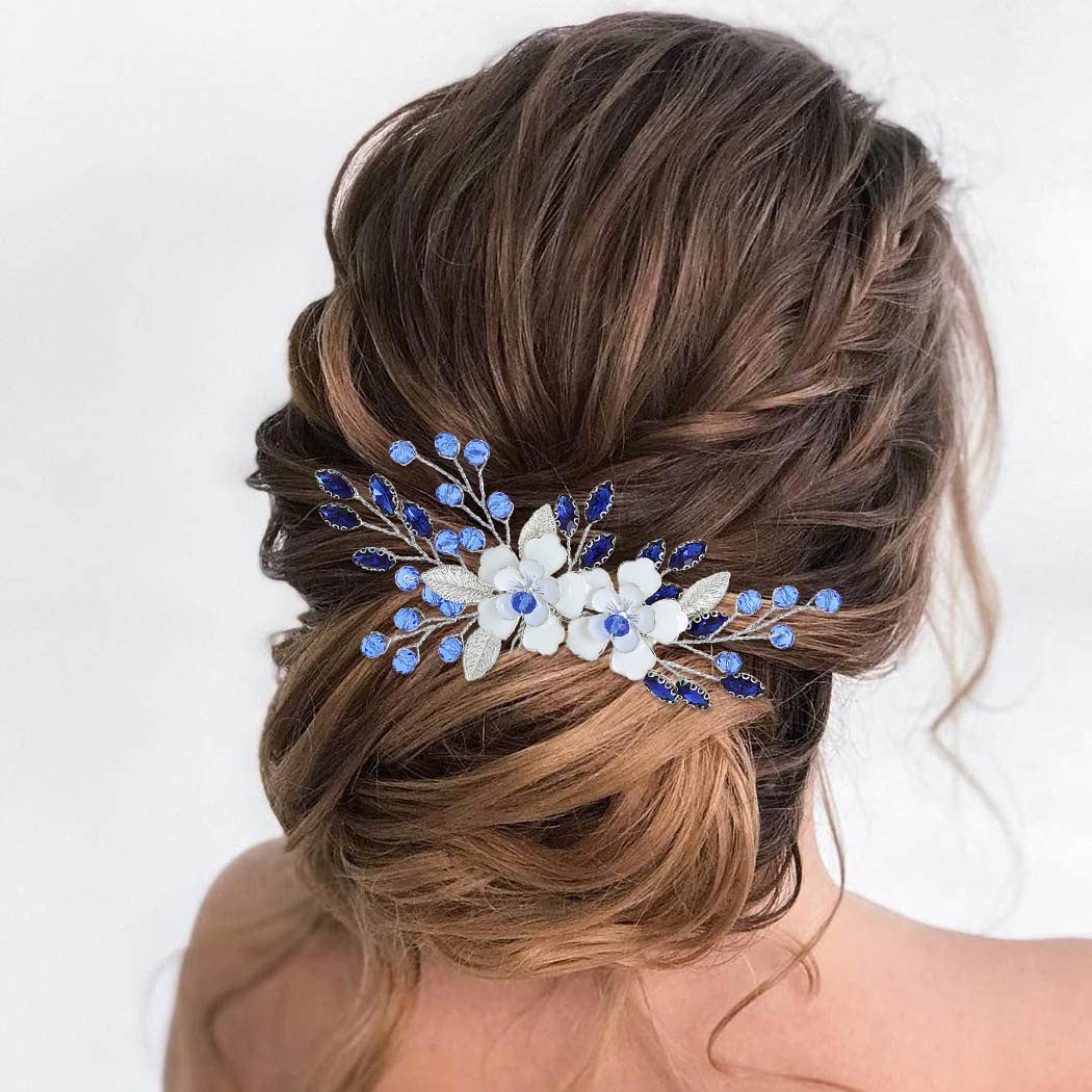 IYOU Flor Boda Peine Azul Cristal Nupcial Accesorios para el Cabello Barroco Paseo Novia Piezas de Cabello por Mujeres