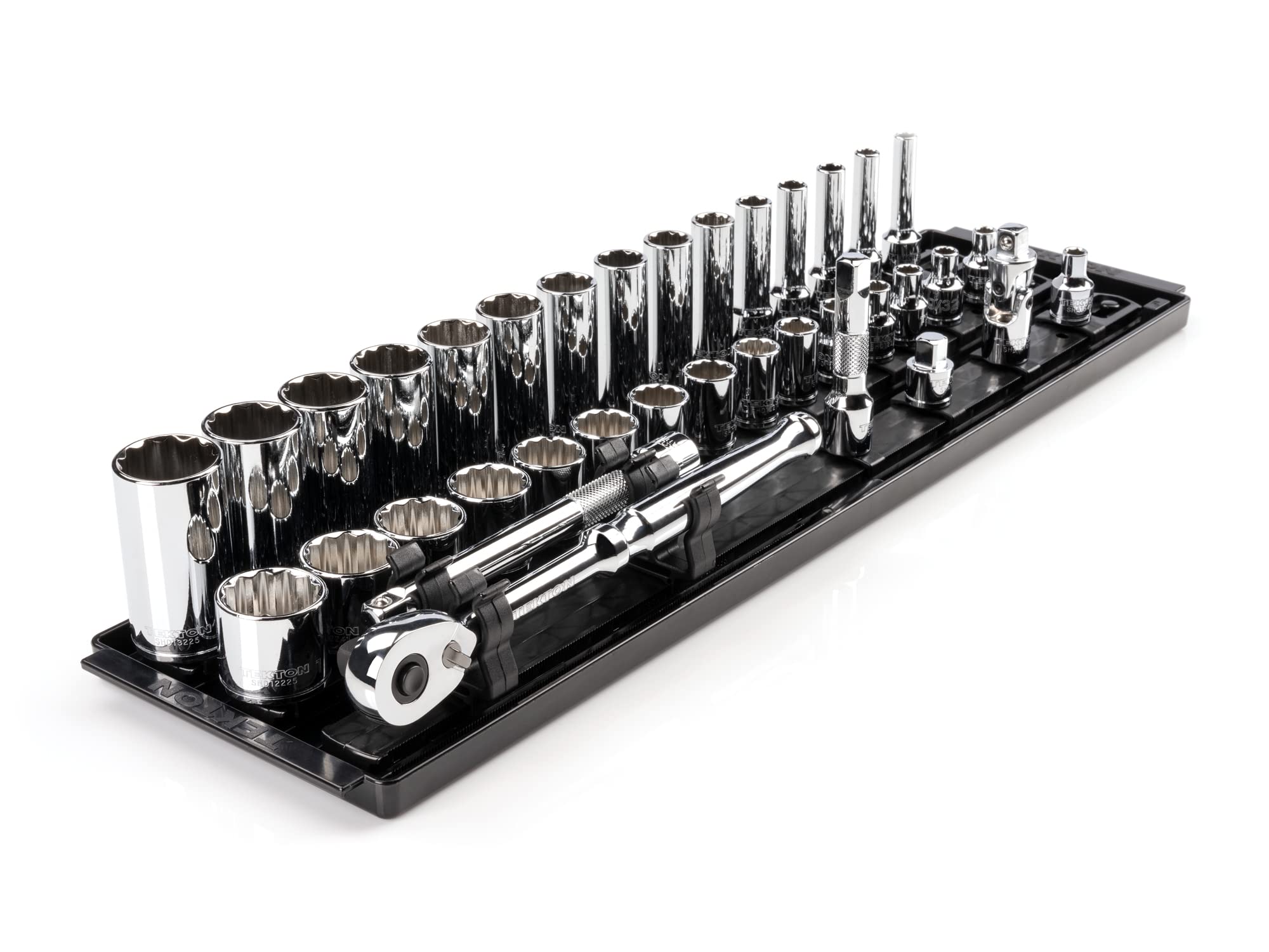 TEKTON 3/8 Inch Drive 12-Point Socket and Ratchet Set with Rails and Tray, 36-Piece (1/4-1 in.) | SKT13102