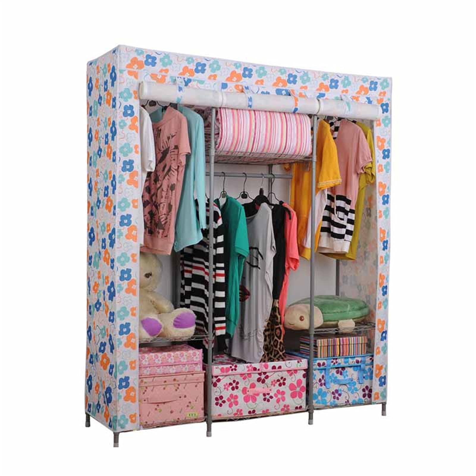 Temporärer Stoff-Kleiderschrank, tragbarer Schrank, Lagerregal, Schlafsaal, Gastfamilie, Camping-Schrank, offener Schlafzimmer-Kleiderschrank, 170 x 140 x 45 cm (Größe: 170 x 140 x 45 cm, FA
