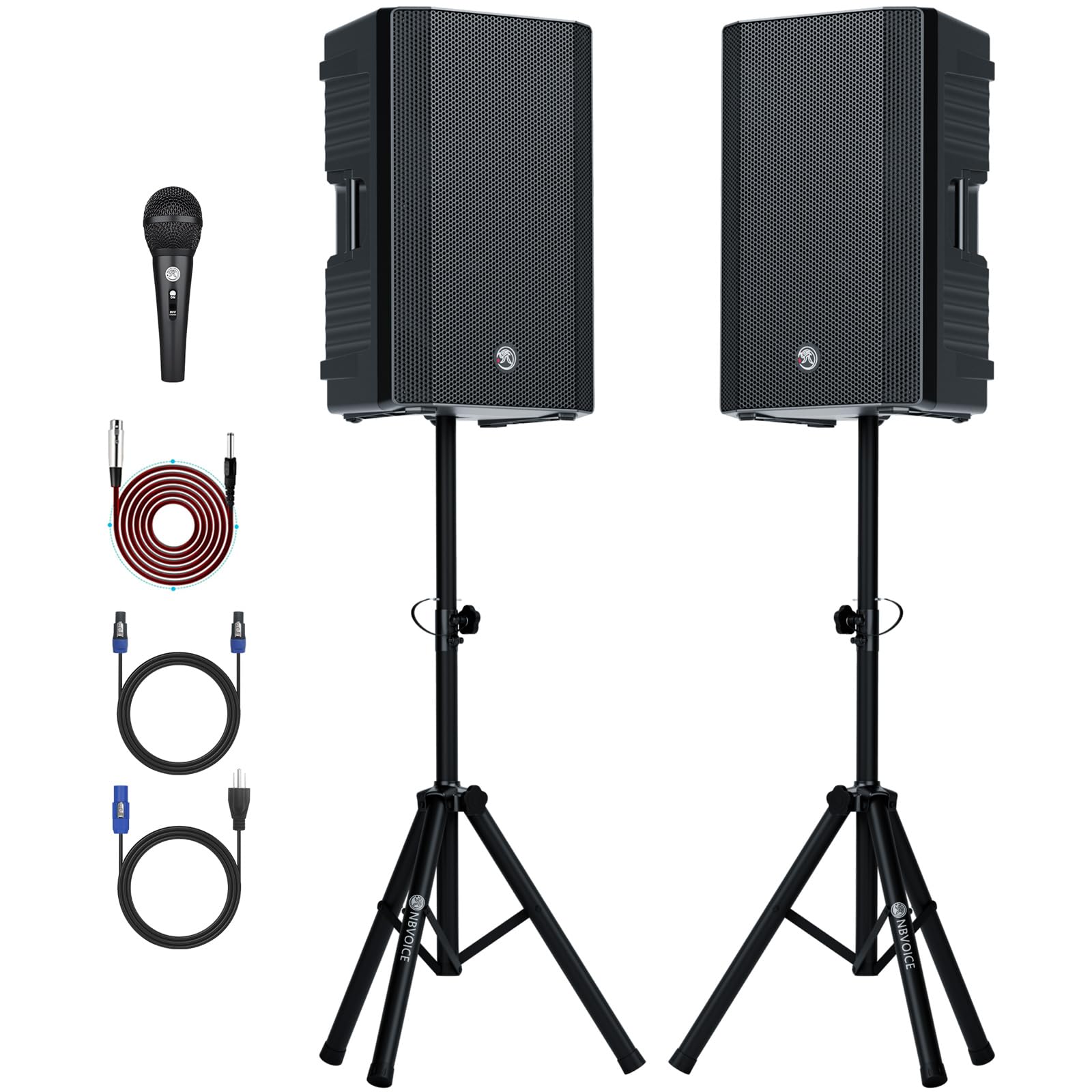 NBVOICE Dual 12 Inch 300W RMS Active Passive PA Speaker System, Portable Bluetooth DJ Par…