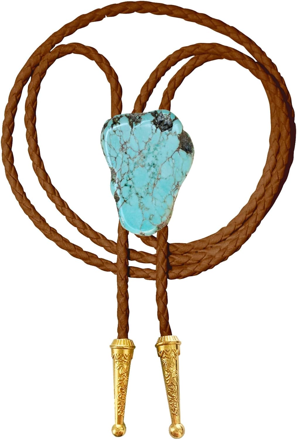 Daisy Del Sol Boho Vegan Faux Leather Western Bolo Tie Turquoise Gold Tips Handmade Gemstone Choker Necklace