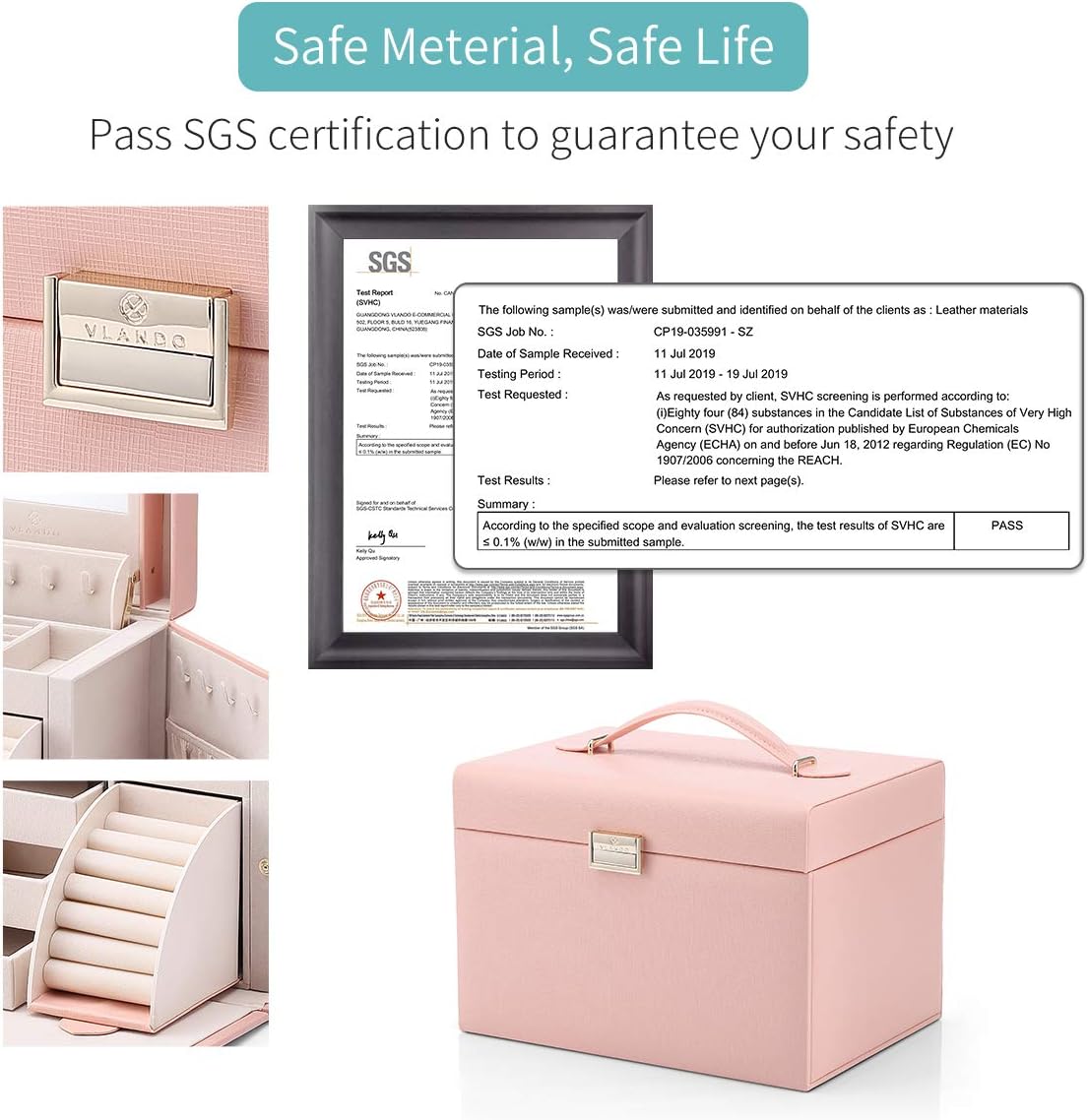 Vlando Jewelry Box, Faux Leather Medium Jewelry Organizer, Vintage gift for Women -Pink-Cross Pattern : Clothing, Shoes & Jewelry