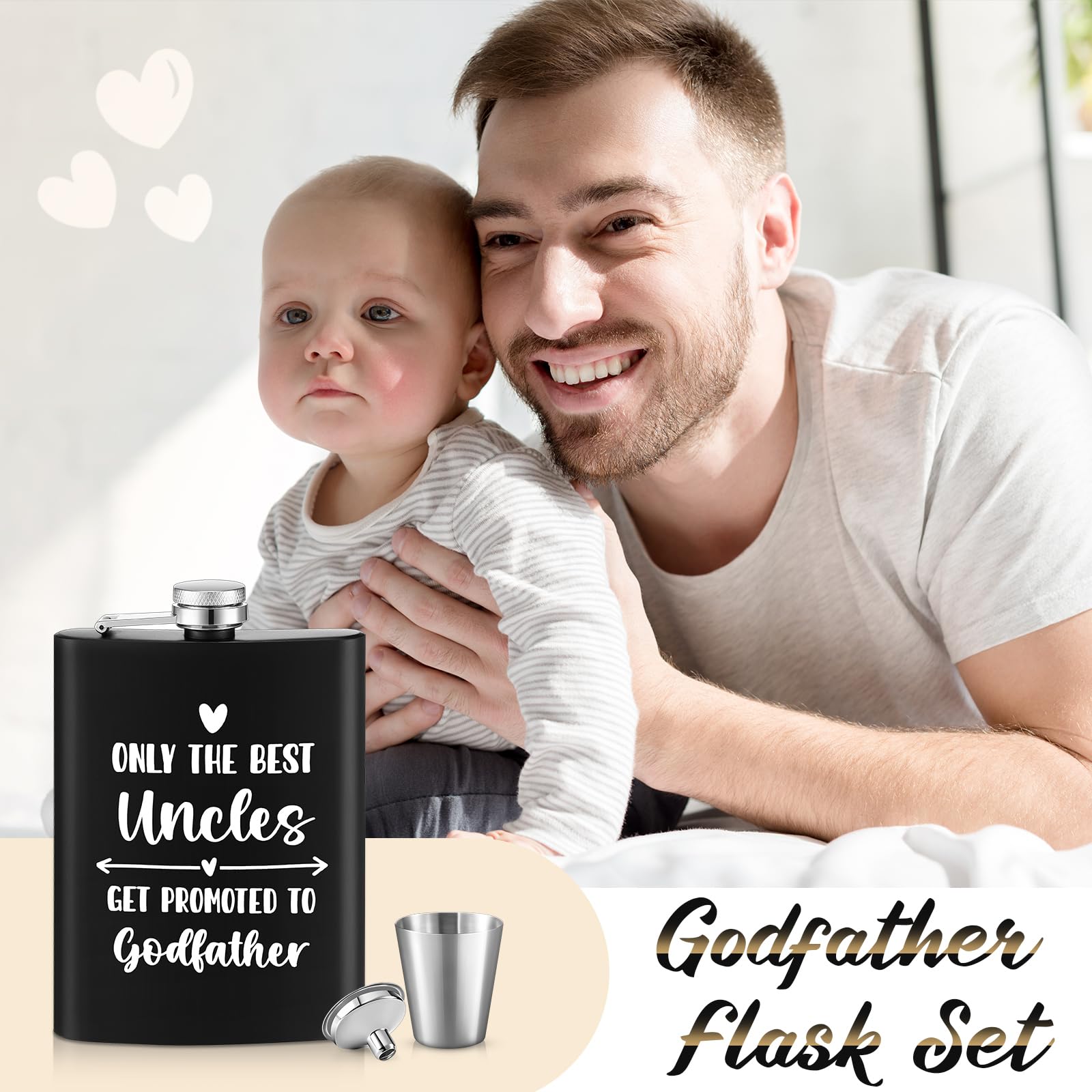 Geschenk-Set für Patenkind, Taufe, Vatertag (Onkel), mit Flasche, Armband, Schlüsselanhänger, Karten, Stiftebox, 8-teilig