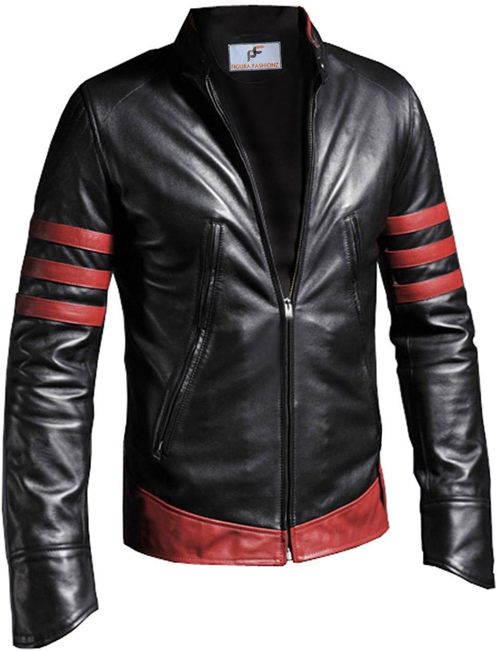 X-Men's Origins Wolverine Black with Red Stripes Faux Leather Jacket for Men -X-Men's Jacket - Super Hero Faux Leather Jackets