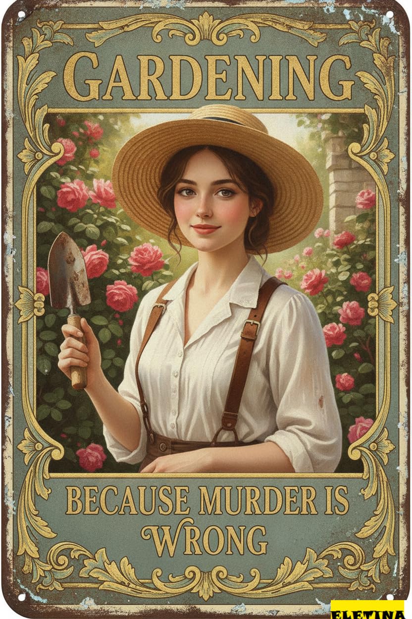 Gardening Because Murder Is Wrong Tin Sign, 8x12 Inch