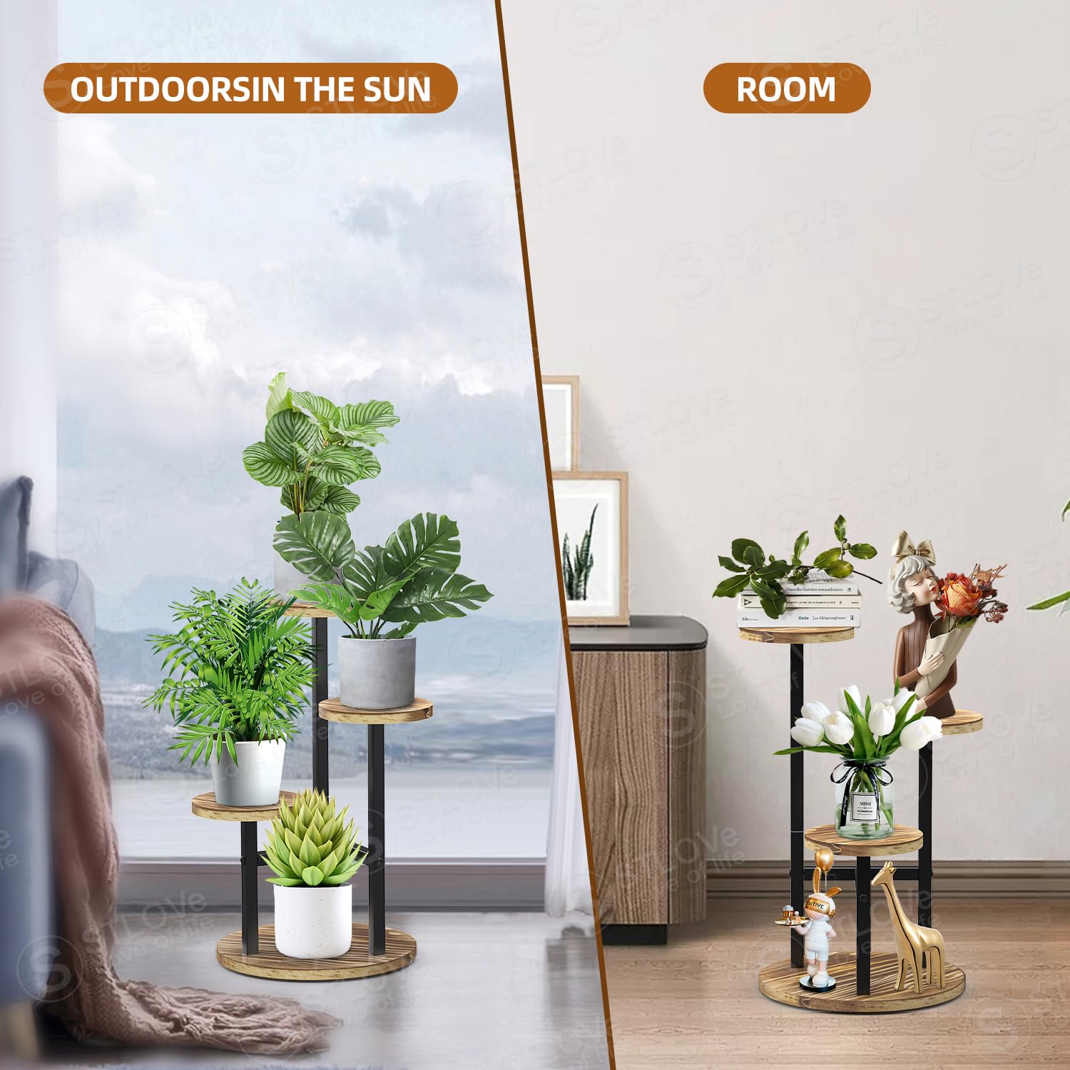 STLOVe® Escalera Para Flores Trapezoidal Interior, Estante De Esquina Para Múltiples Macetas, Soporte Alto De 3 Niveles, Soportes Para Plantas Madera, Estantería Exhibición Jardín/Balcón（Sin plantas）