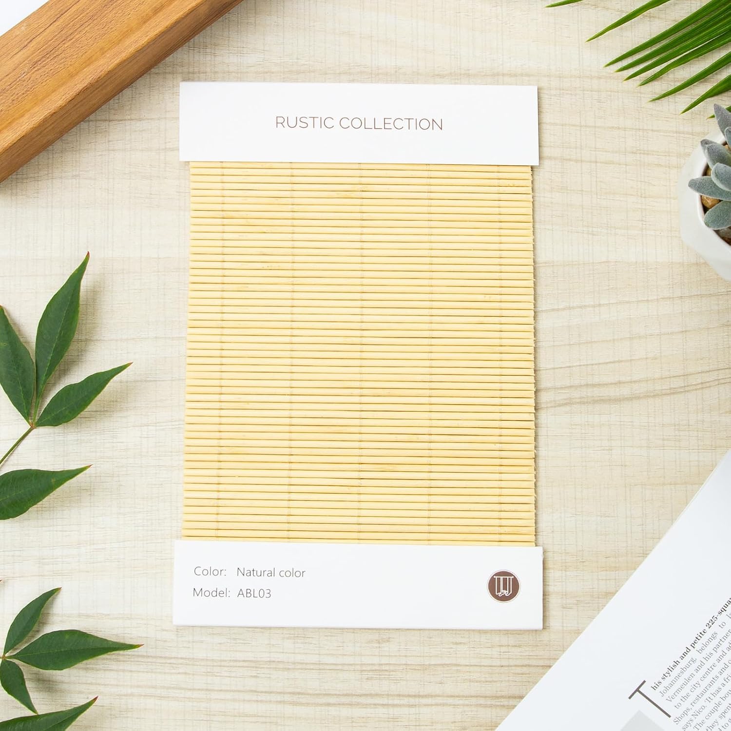 Lustrowin Rustic Collection Bamboo Blind Swatch, Woven Wood Shade Sample