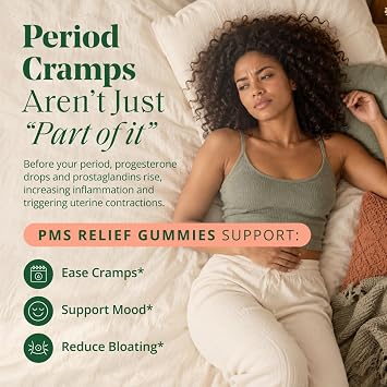 Semaine PMS Relief for Women, Period Cramp Relief, Period Cramps, Menstrual Cramps, PMS Support Supplement for Women, Bloating and Mood, Mango Peach, 48 Gummies