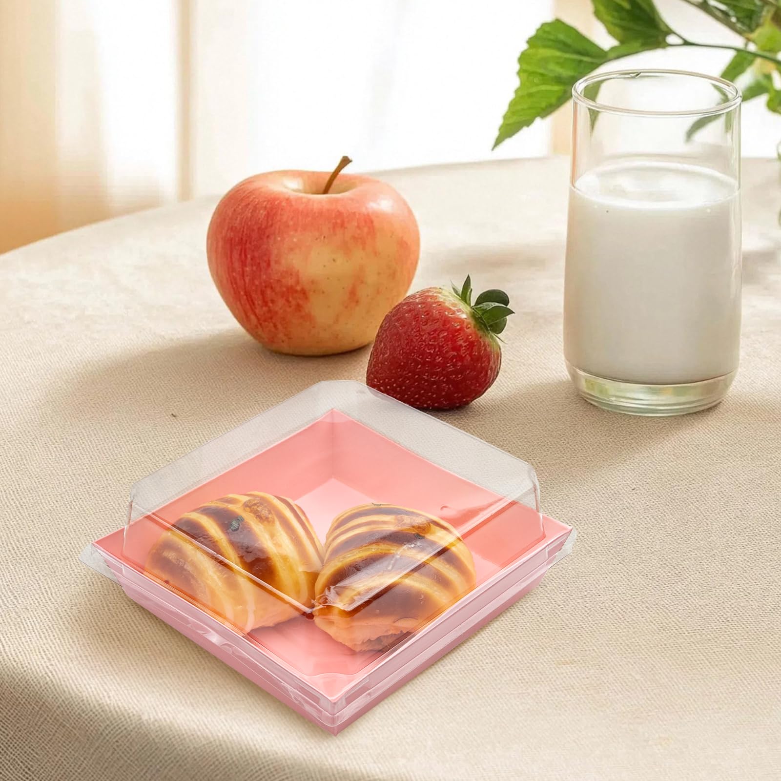 Confezione da 100 scatole per salumi con coperchio trasparente da 12,7 cm, scatole usa e getta per torte, dessert, contenitori quadrati per biscotti, panini, fette di torta, bombe al cacao
