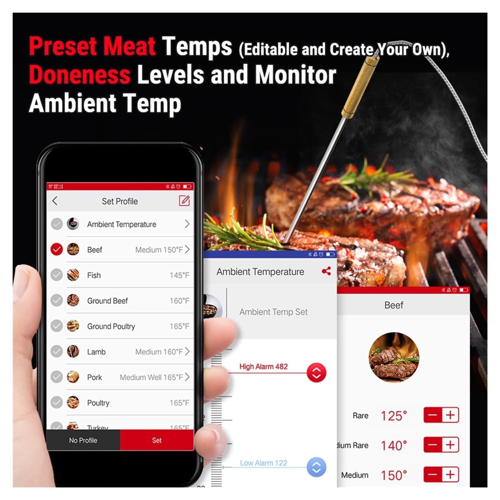 4 Sonde Display Retroilluminato 150M Wireless Smart Bluetooth Connected Phone APP Cottura BBQ Forno Termometro For Carne Preciso Veloce Monitoraggio In Tempo Reale