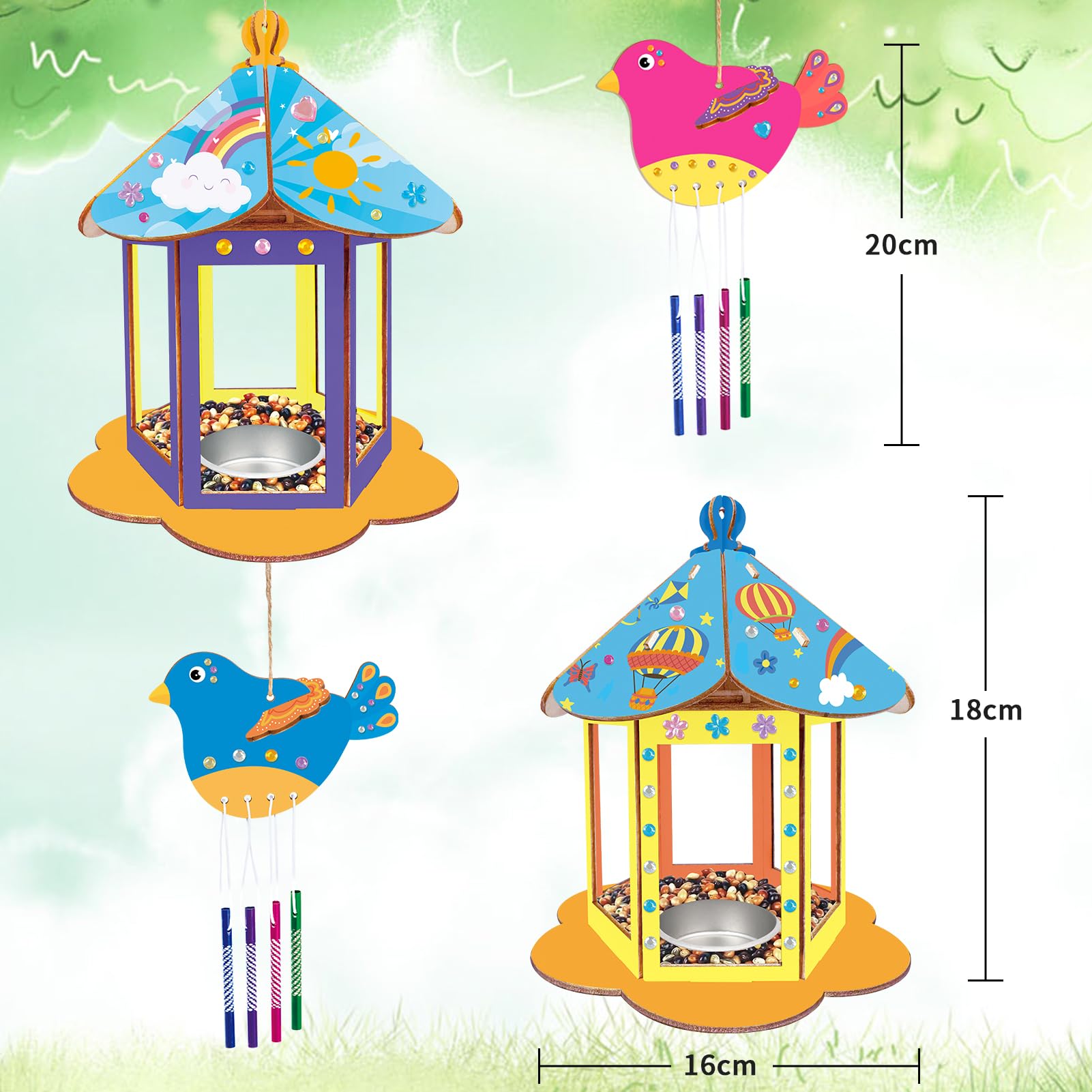 Kaisibum 3D Vogel Windspiel DIY Bastelset - 10 Holzvögel Zum Selbstbemalen & Zusammenbauen Für Kindergeburtstage