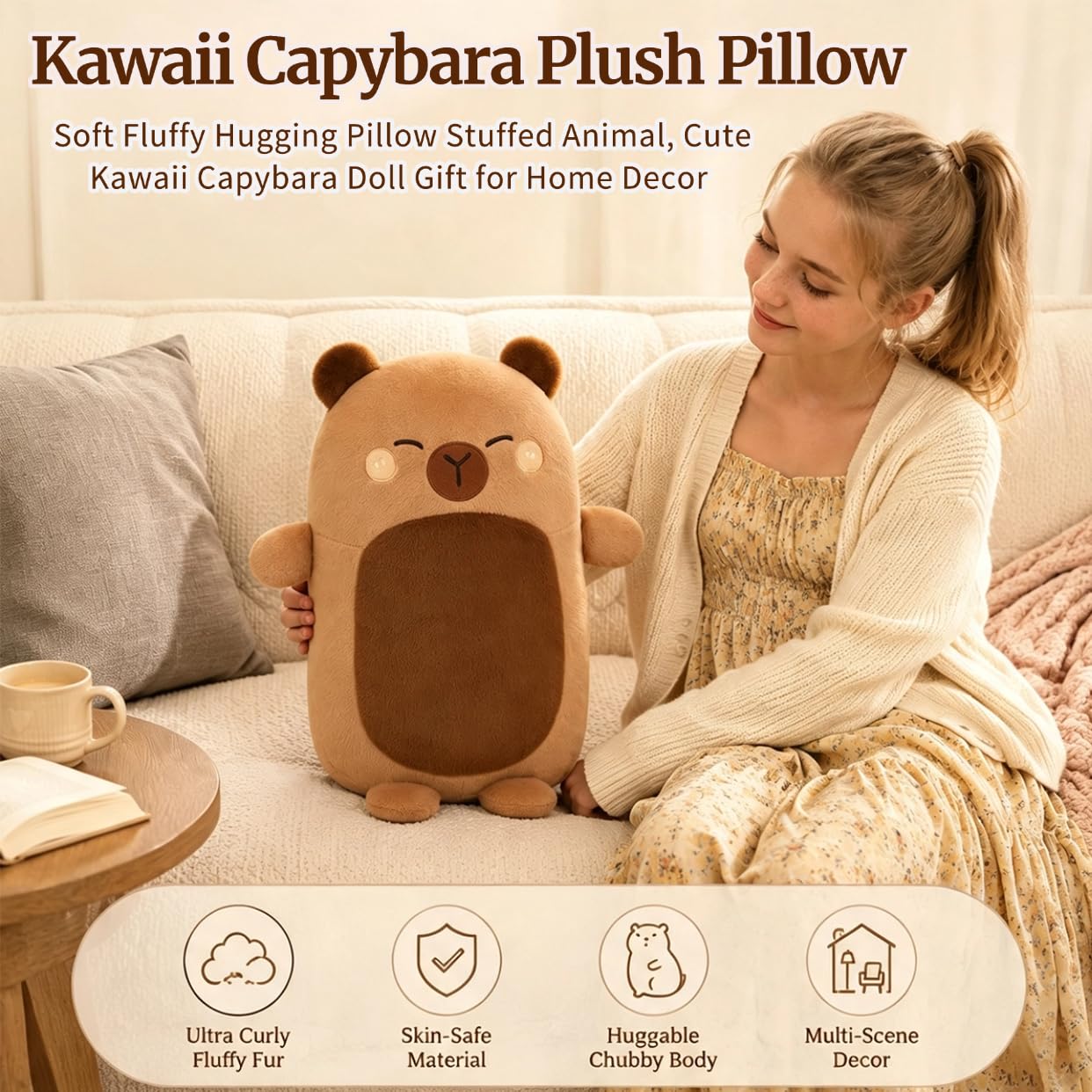 Capybara - Cuscino in peluche, morbido, idea regalo per bambini e adulti, 40 cm