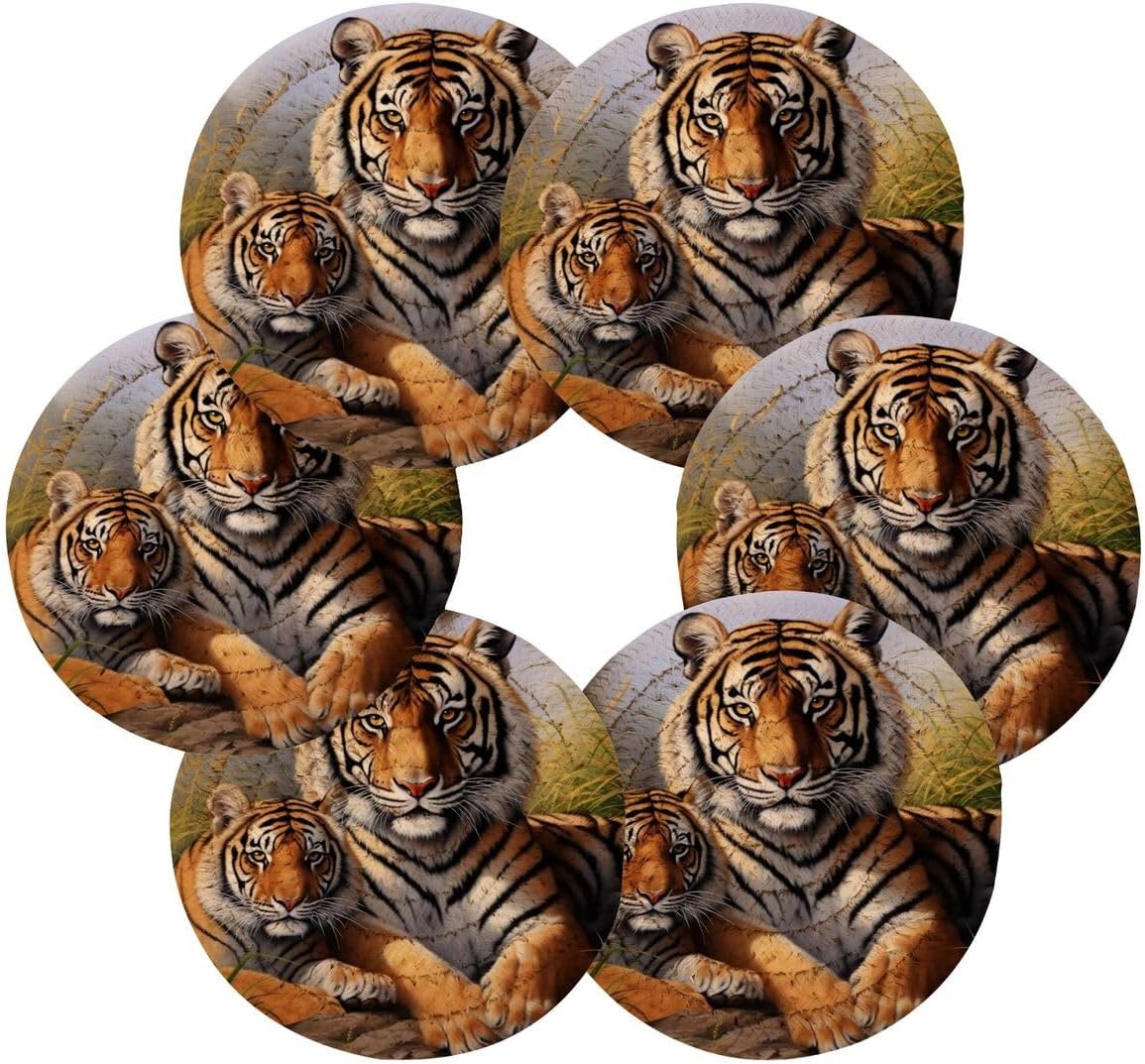 Nander 美しいタイガーコースターセット 6点、バーコースターまたはファームハウスカップマット、クリスマス用モダンなコットン織り