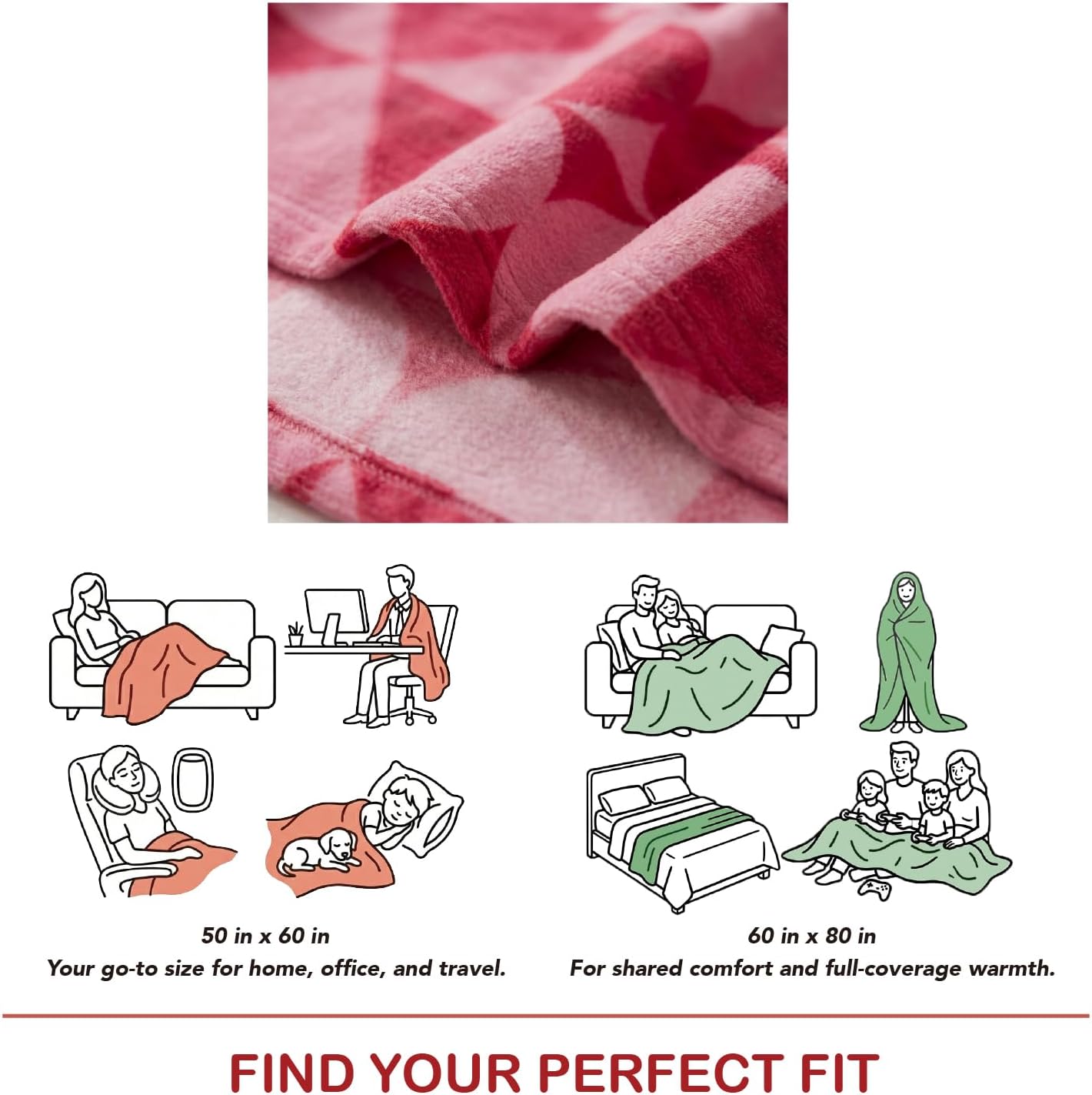 Valentine's Day Throw Blanket, Pink Geometric HeartPattern, 280GSM Microfiber Flannel, Soft Lightweight Blanket forCouch Sofa Bed, 60"x 80"- Blush - Image 9