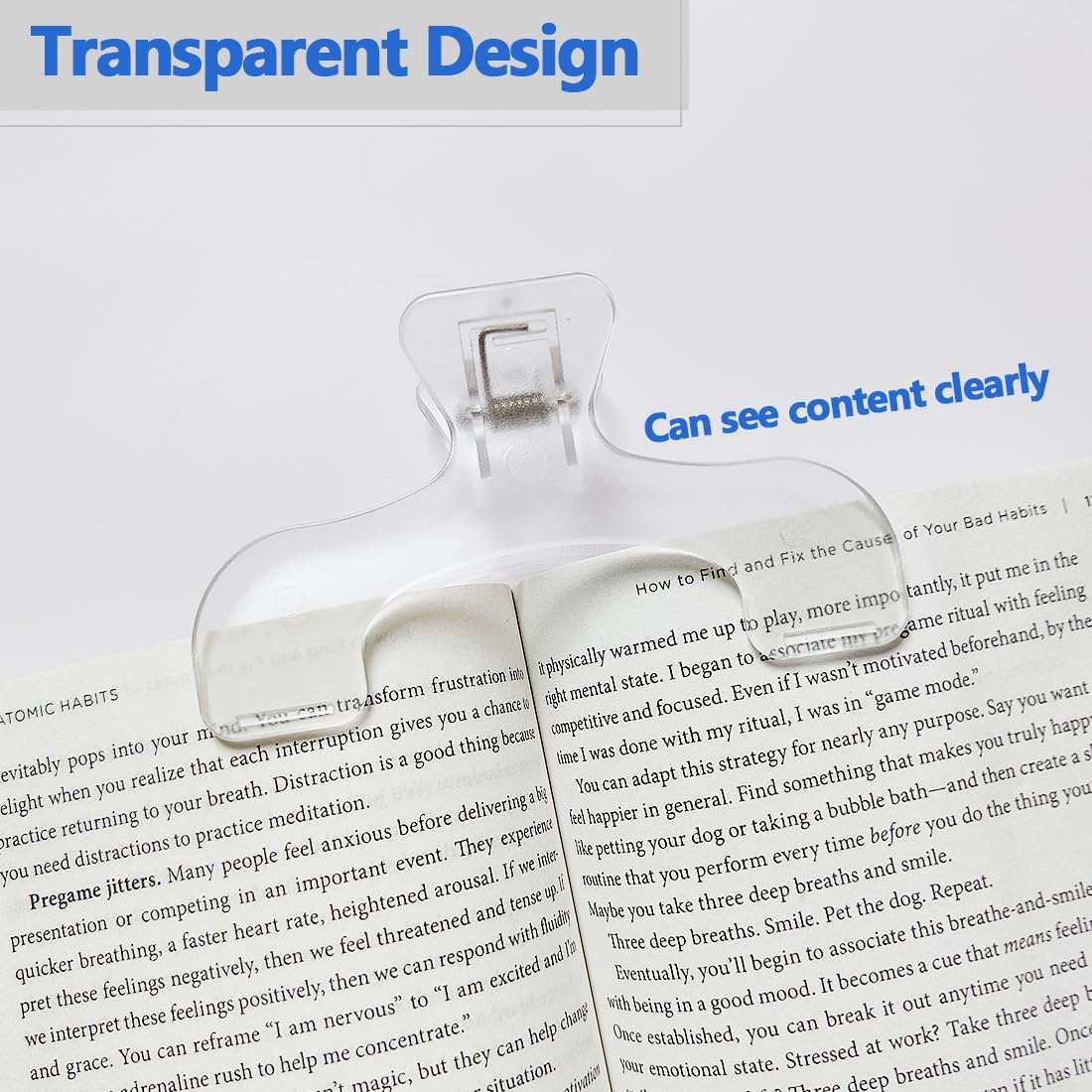 Marque-page Transparent Avec Clip - Support Pour Livre Ouvert à 12°, Antiderapant, Pour Cuisine, Bureau, étude - Polycarbonate