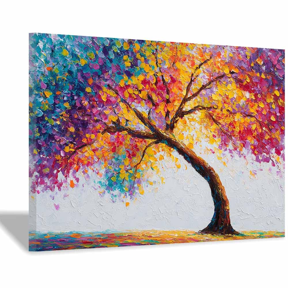 ZAMAEIU Tree of life wall art Colourful trees cluster abstract canvas wall, For Bathroom, Living Room, Bedroom, Office.Gift for Home Decor(multicolored)-30x50cm Framed