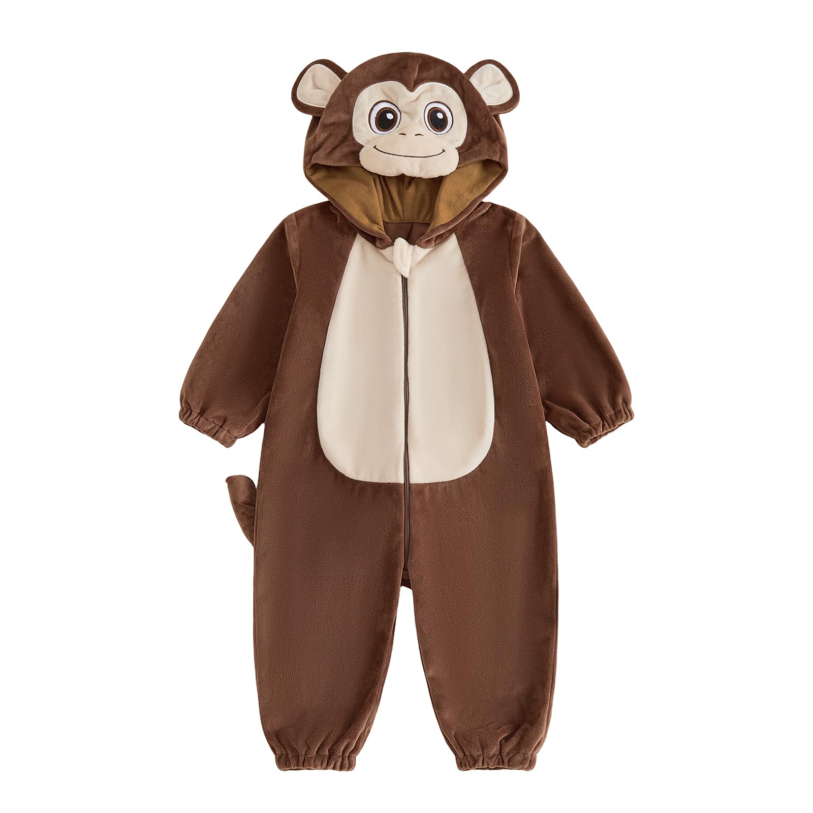 Xeadoffubio Toddler Baby Girl Boy Halloween Animal Outfit Zip Up Hooded Warm Jumpsuit (Monkey, 12-18 Months)