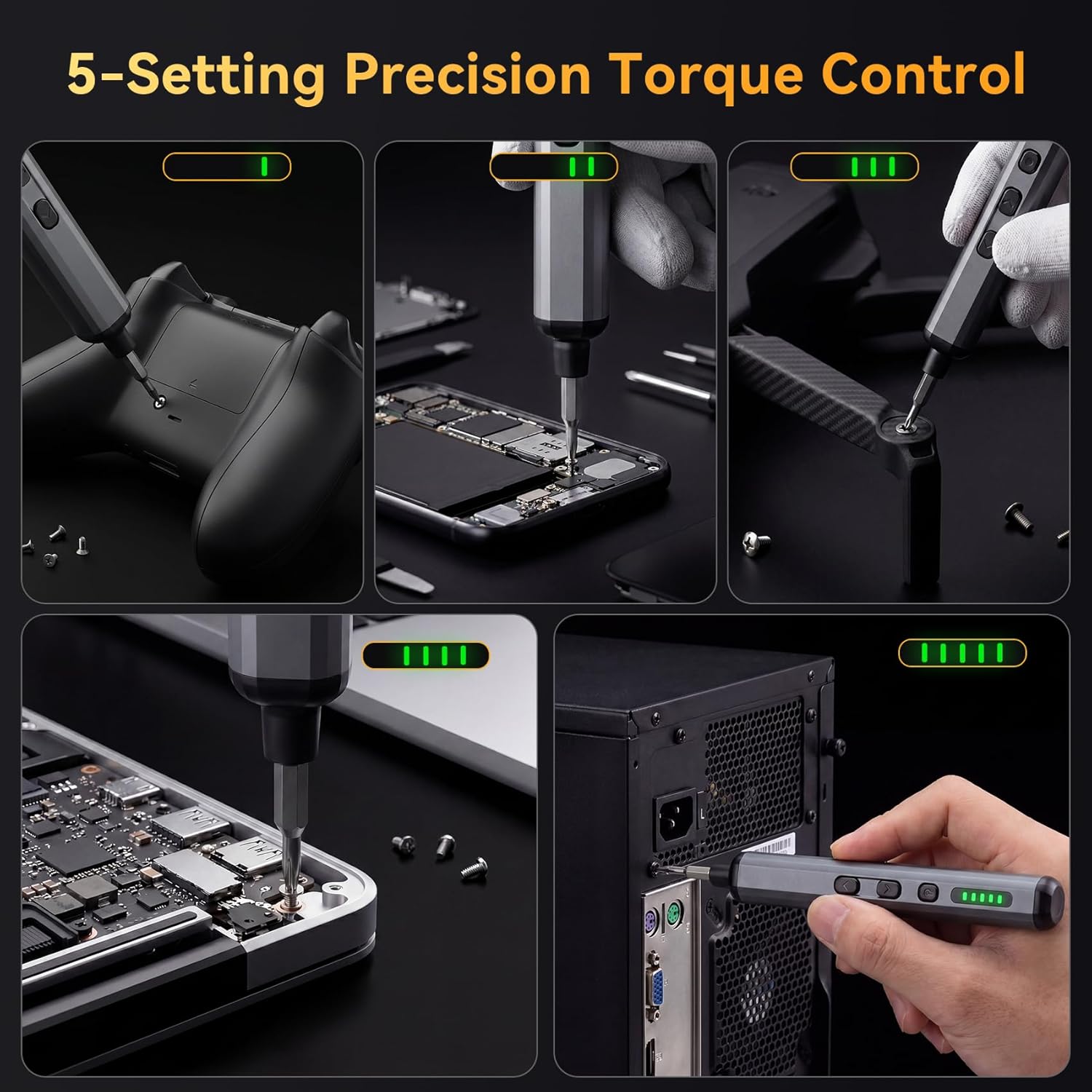 Mini Electric Screwdriver, 68-in-1 Precision Screwdriver Set - 64 S2 Preicison Bits, 5 Torque Levels, 4 LED Light, Organized Storage, Electronics Repair Tool Kit for Watch, Phone, Laptop, Camera, PC