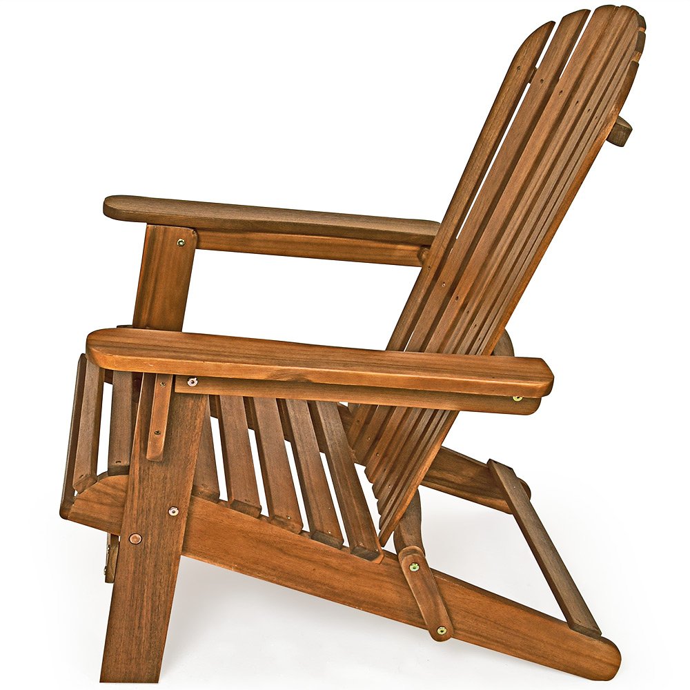 Deuba® Sedia prendisole relax Adirondack in legno d' acacia pieghevole estremità arrotondate per giardino o terrazza