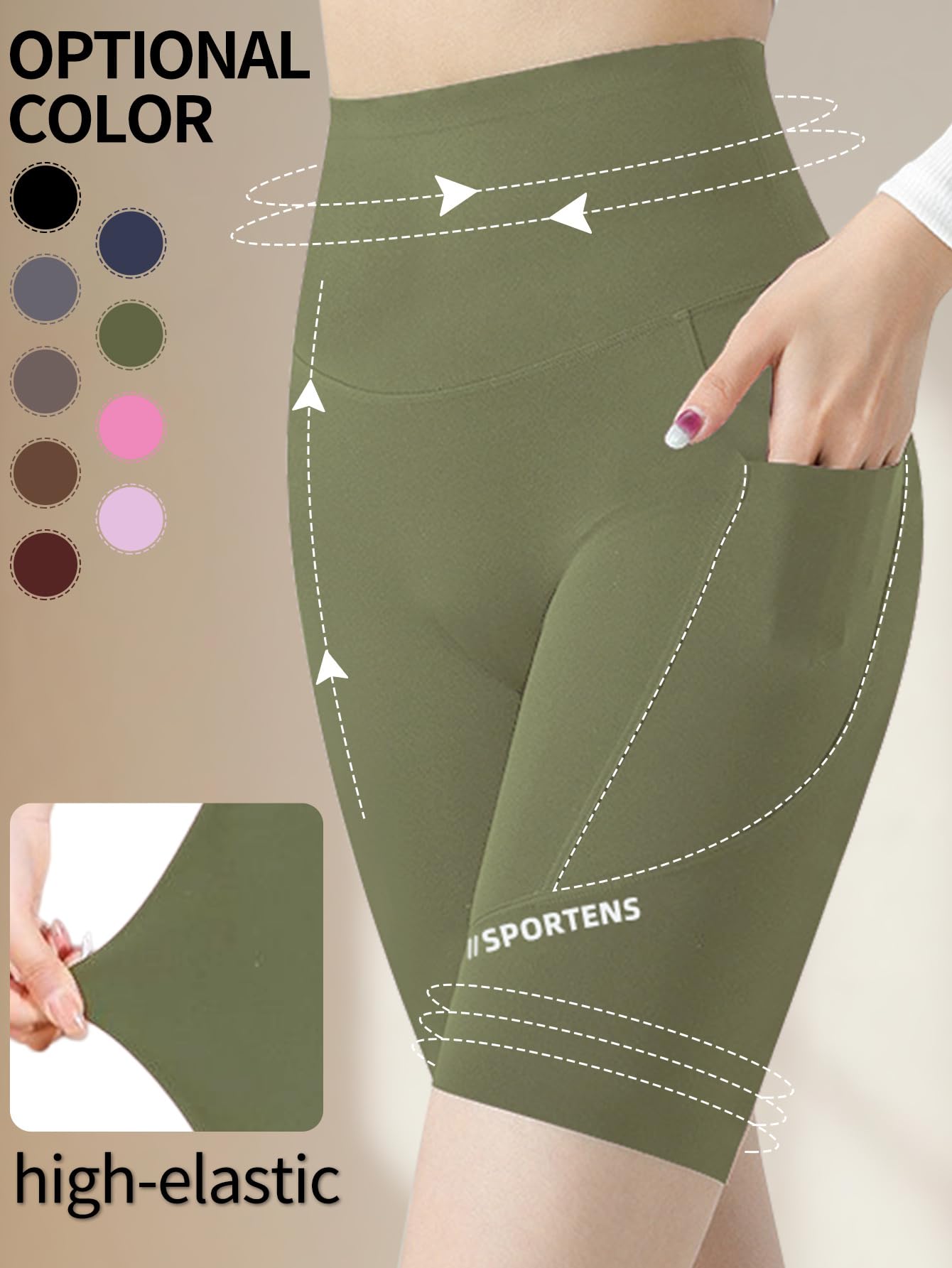 Pantalones cortos de ciclista para mujer con bolsillos, cintura alta de 8 pulgadas, control de abdomen, entrenamiento, yoga, correr, gimnasio, pantalones cortos deportivos — view 6