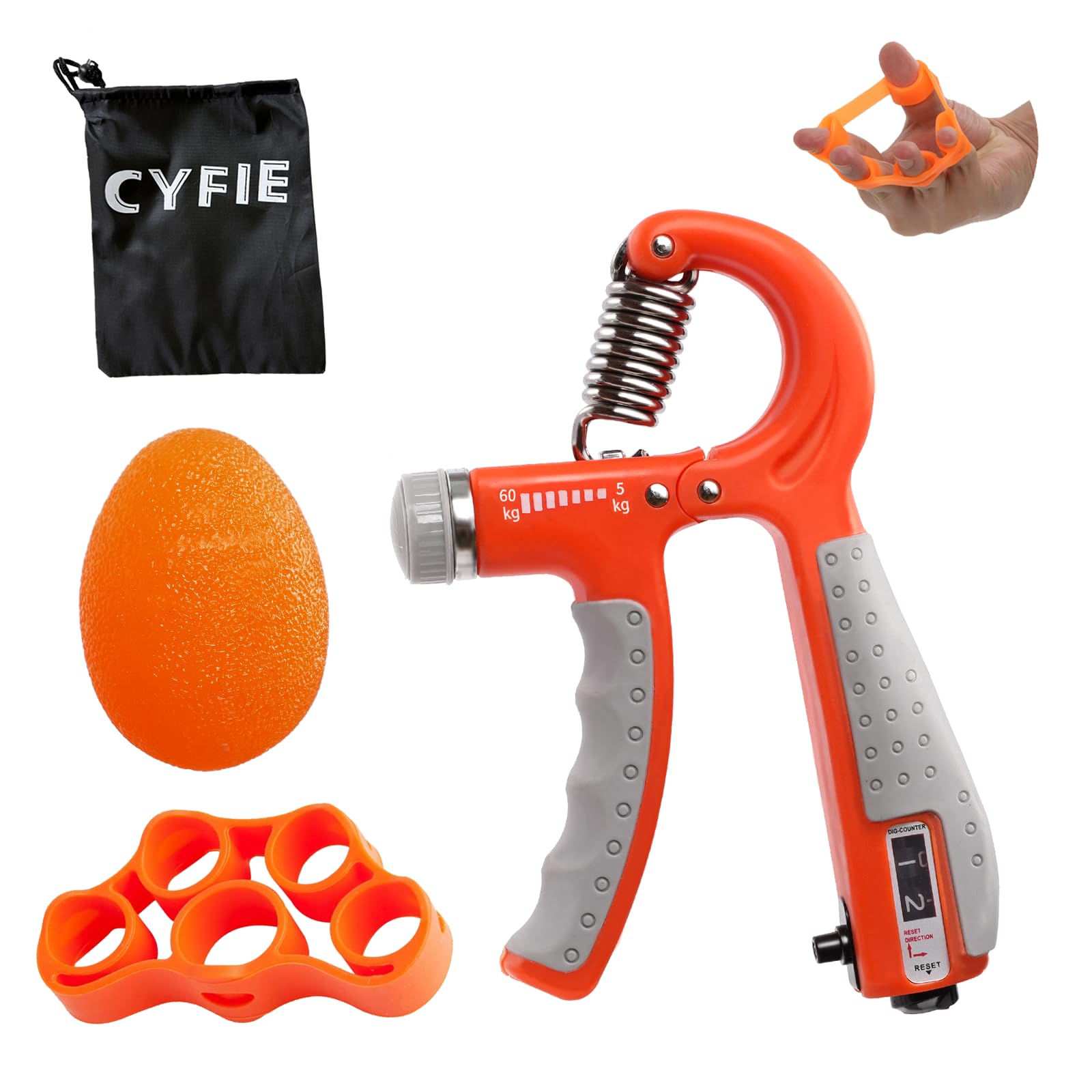 Grip Strengthener Kit with Counter 3 Pack, 5-60kg Adjustable Hand Grip Strengthener, Finger Exerciser 15lb & Stress Ball for Adults 30lb, Forearm Wrist Grip Trainer for Gym, Guitar, Tennis & Office
