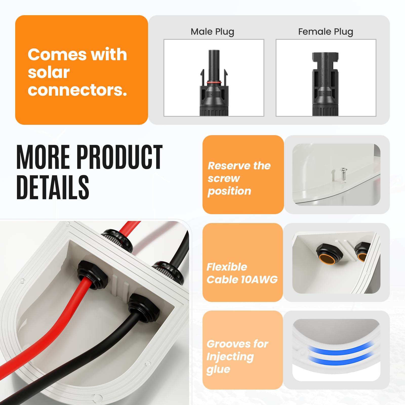 Prensaestopas de entrada de cable solar impermeable PV de múltiples longitudes con carcasa de policarbonato resistente a los rayos UV, incluye cinta de butilo para sistemas solares de caravana