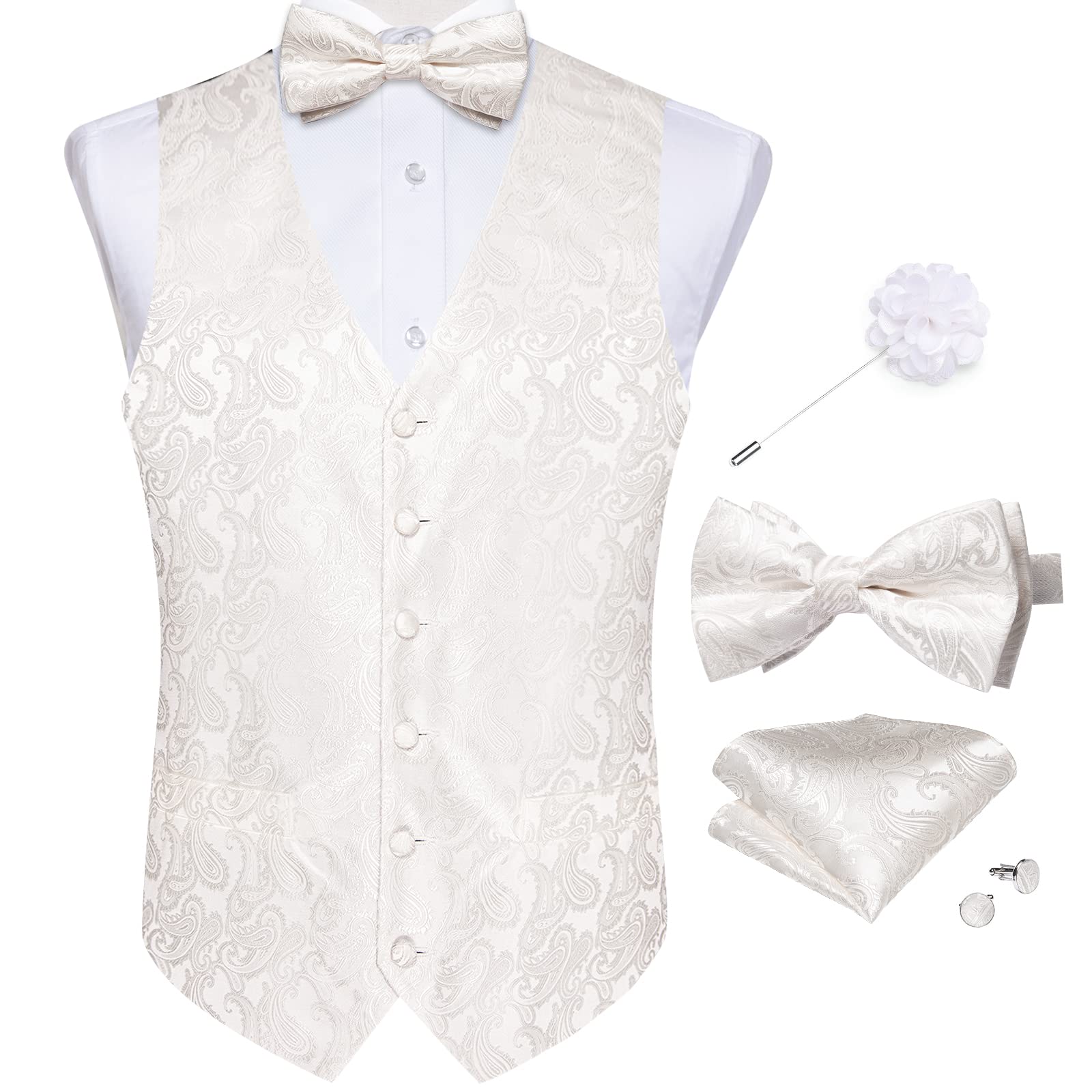 DiBanGu Mens Paisley Suit Vest Bowtie Formal/Casual Dress Waistcoat