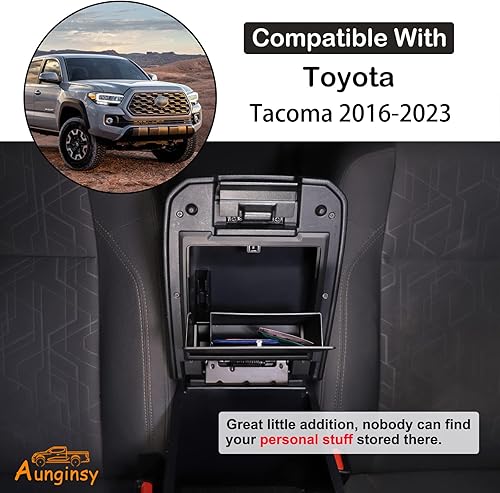 Vista 2 de Aunginsy Caja de almacenamiento para consola de reposabrazos compatible con Toyota Tacoma 2016-2023, barandilla de consola central, caja