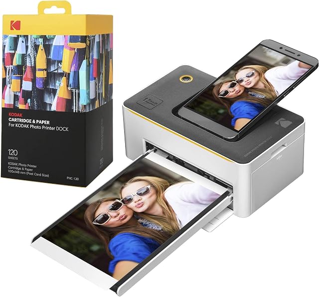 Kodak Dock Premium 4x6 Portable Instant Photo Printer (2022 Edition) Bundled with 120 Sheets | Full Color Photos, 4Pass & Lamination Process | Compatible with iOS, Android, and Bluetooth Devices