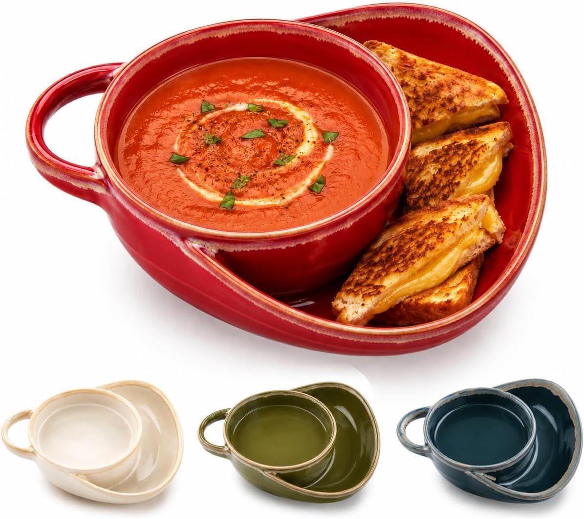 Ceramic Soup and Sandwich Bowl – Anti-Soggy, with Bread Plate for Home — image 1