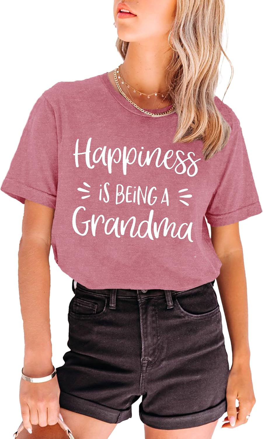 MAIHUN Womens Grandma Shirt Happiness is Being a Grandma Shirt Funny Letters Printed Casual Grandmother Tee Top Blue - Image 4