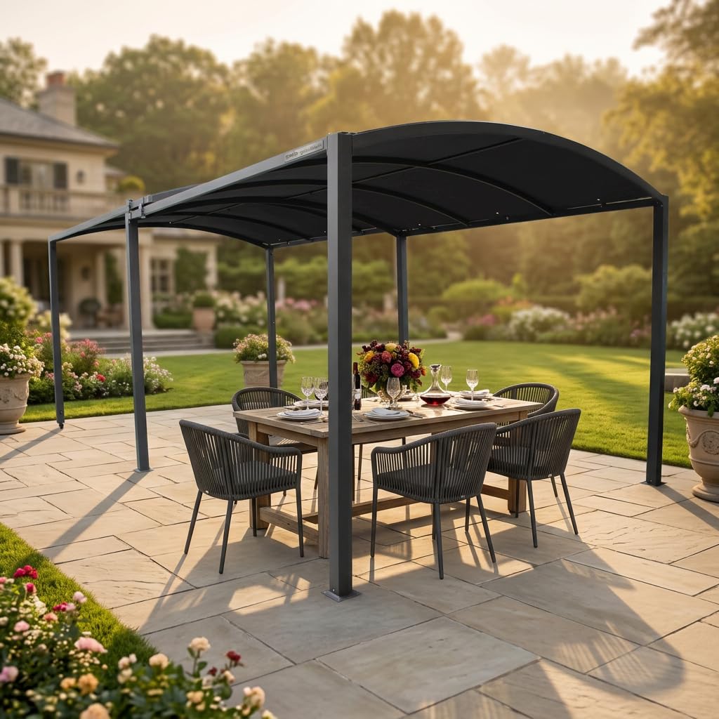 Gazebo Allungabile 3x3/6MT - Struttura in Acciaio, Telo in Poliestere, con Ruote, da Giardino, Terrazzo, Pergola, Patio, Protezione UV - Grigio Scuro