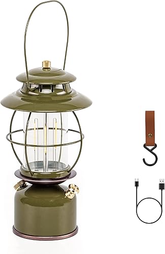 Linterna LED vintage de metal para campamento, batería recargable de 6800 mAh que dura de 17 a 500 horas, lámpara colgante grande regulable, luz de