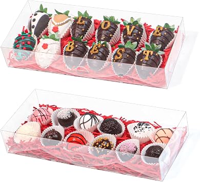 30 Pcs 12x5x2 Inches Full Clear Bakery Boxes - For Chocolate Covered Strawberries, Cookies, Cakesickles, Truffles, Brownies | Christmas