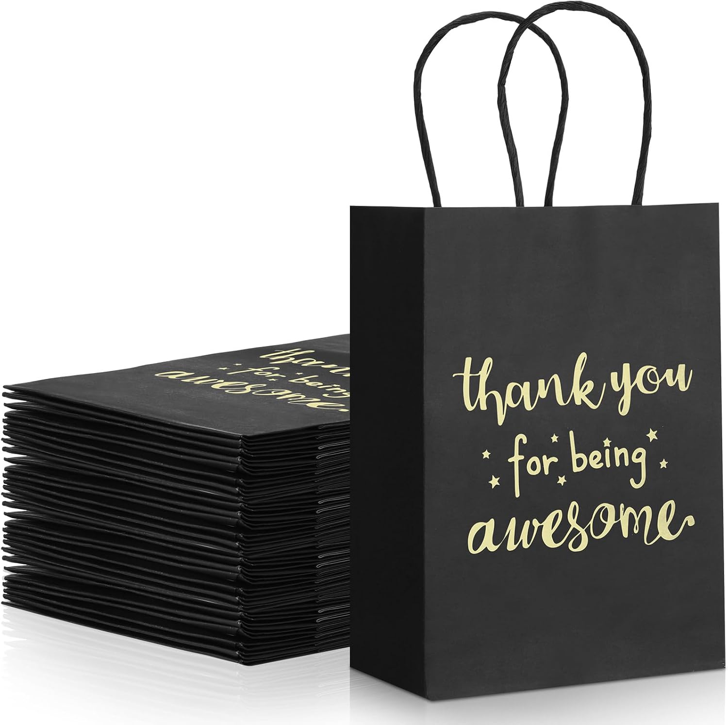 Jetec 50 Pcs Thank You Gift Bags with Handles in Bulk Kraft Paper Thank You for Being Awesome Employee Appreciation Gift Bags for Coworkers, Staff, Teachers, Nurses & Volunteers(Black)