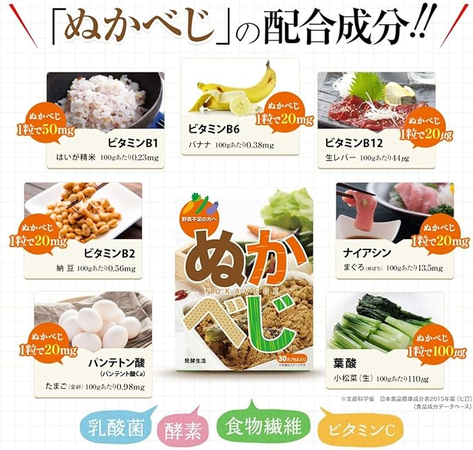 Amazon 発酵生活 ぬかべじ 酵素 サプリ 野菜不足 米ぬか ミネラル ビタミン 食物繊維 30粒 1ケ月分 発酵生活 消化酵素