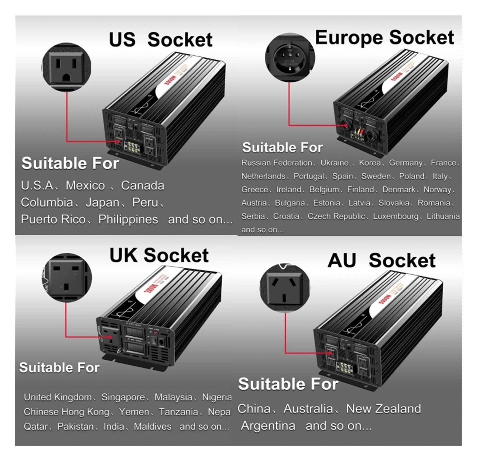 Inversor Energía Solar Onda Sinusoidal Pura con Control Remoto 5000 W 12 V CC 24 V 48 V CA A 110 V 220 V CA Pantalla Digital Convertidor(12V,110-120V,Universal)
