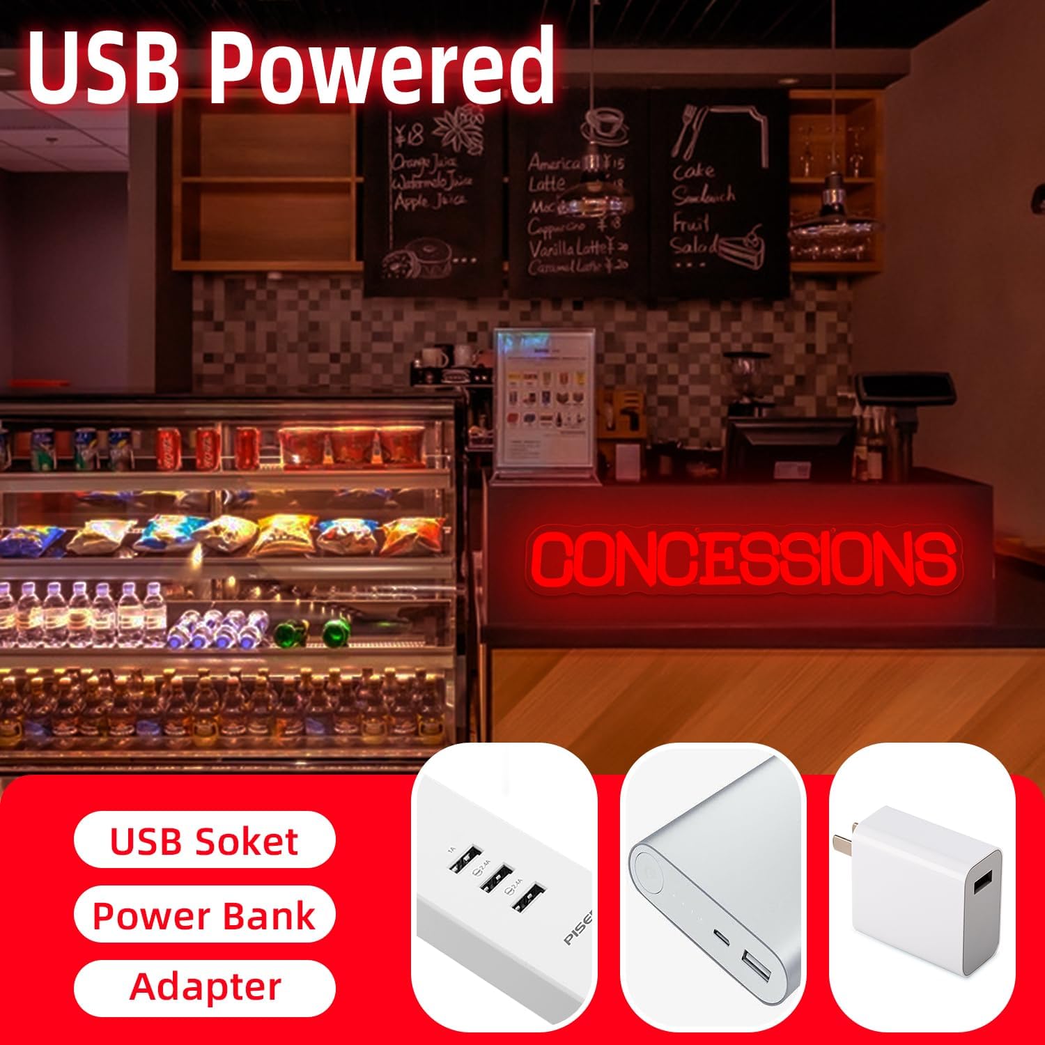 Concessions Neon Sign Baseball Neon Lights for Birthday Party USB Powered Concession Stand LED Sign for Cinema Snack Stand Supermarket baseball Party Decorations for Wall