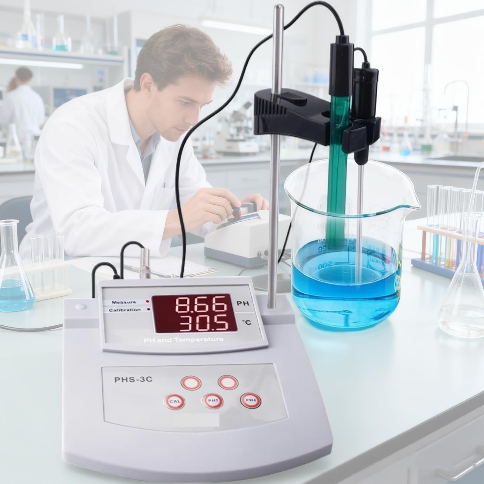 Misuratore di pH da laboratorio da tavolo, tester di acidità e alcalinità da laboratorio, campo di misurazione 0-14 pH, precisione ± 0,01 pH, calibrazione automatica a 2 punti, per acquario