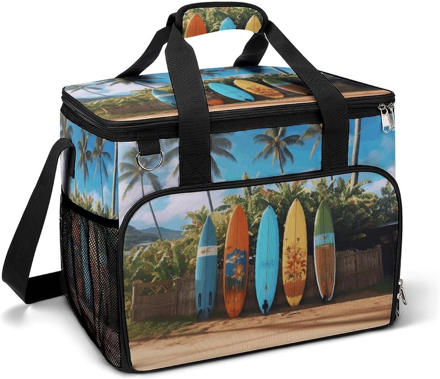 Insulated Picnic Backpack Tote Bag, Large Capacity 30L Surf's Up Surfboard Cooler Bag Leakproof Beach Bags Portable Lunch Box Waterproof Picnic Basket for Beach Camping BBQ