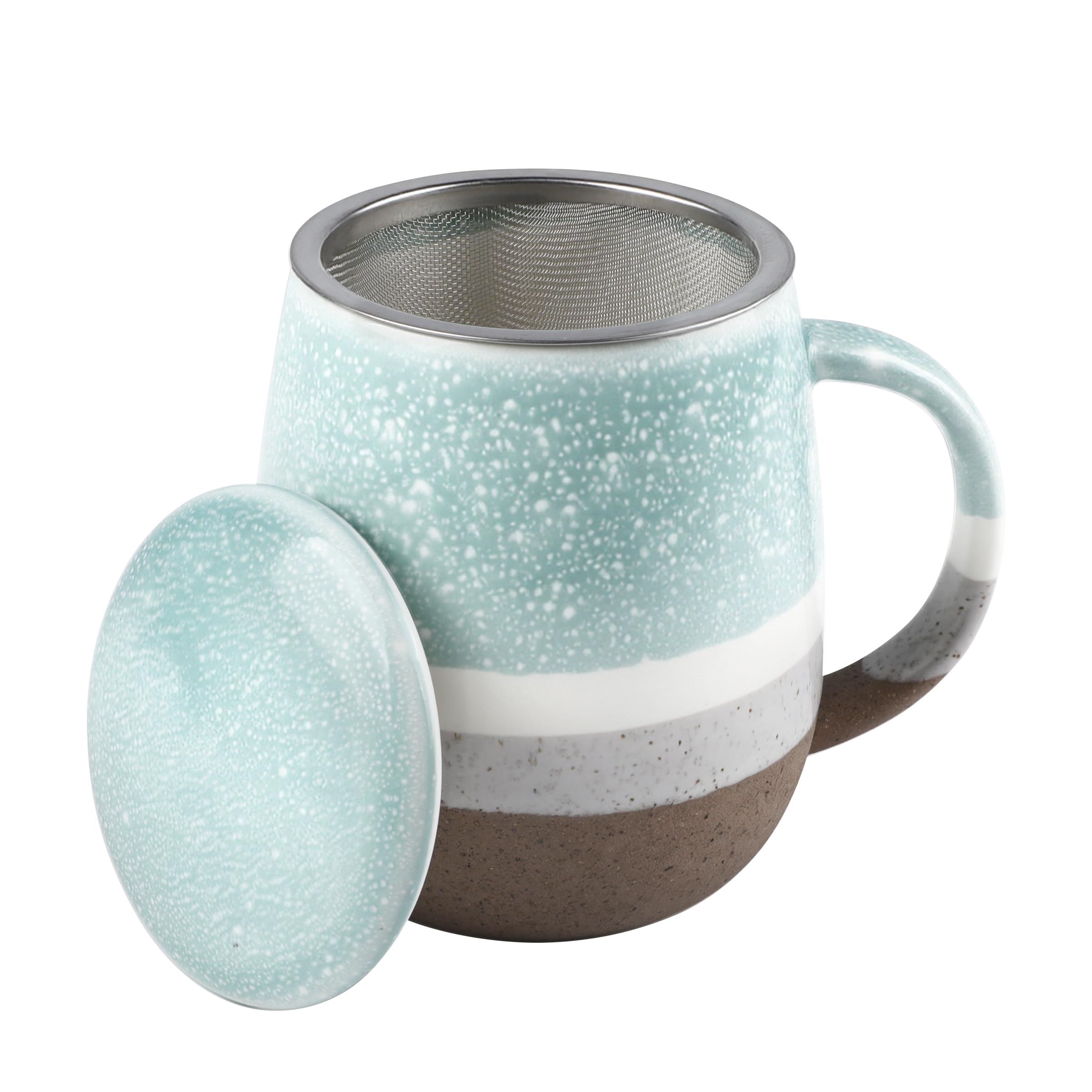 HENTPTD 16oz Ceramic Tea Cup with Strainer, 450ml Coffee Mug with Lid