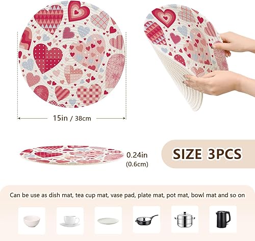 Miniatura 2 de 3 Pcs Trivet Table Runner for Hot Pots and Pans 15in Cotton Thread Weave Absorb Water Pot Pads for Instant Pot Kitchen Counter Decor Cute Hearts