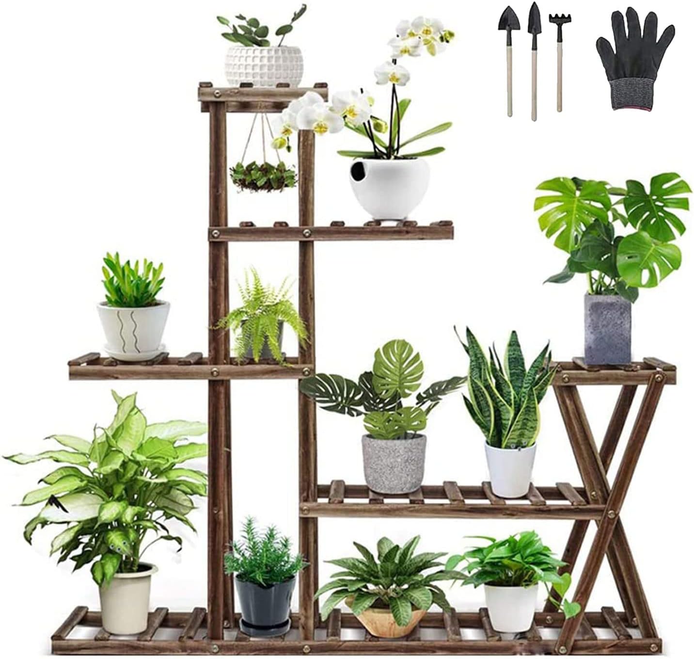 Wooden Flower Stand,Plant Display Stand Multilayer Simplicity Flower Shelves Large Capacity Flower Pot Stand for Home Garden Patio Corner Outdoor Indoor Balcony (Flower Stand)