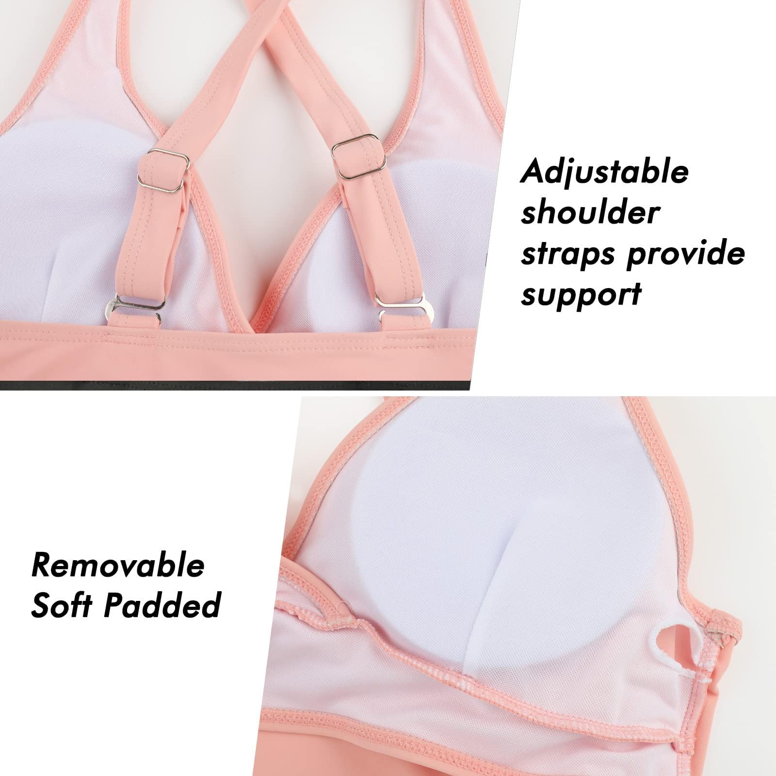 Generisch Bikini pour femme - Maillot de bain - Maillot de bain 2 pièces avec haut push-up - Maillot de bain deux pièces avec imprimé froncé, Rose, M
