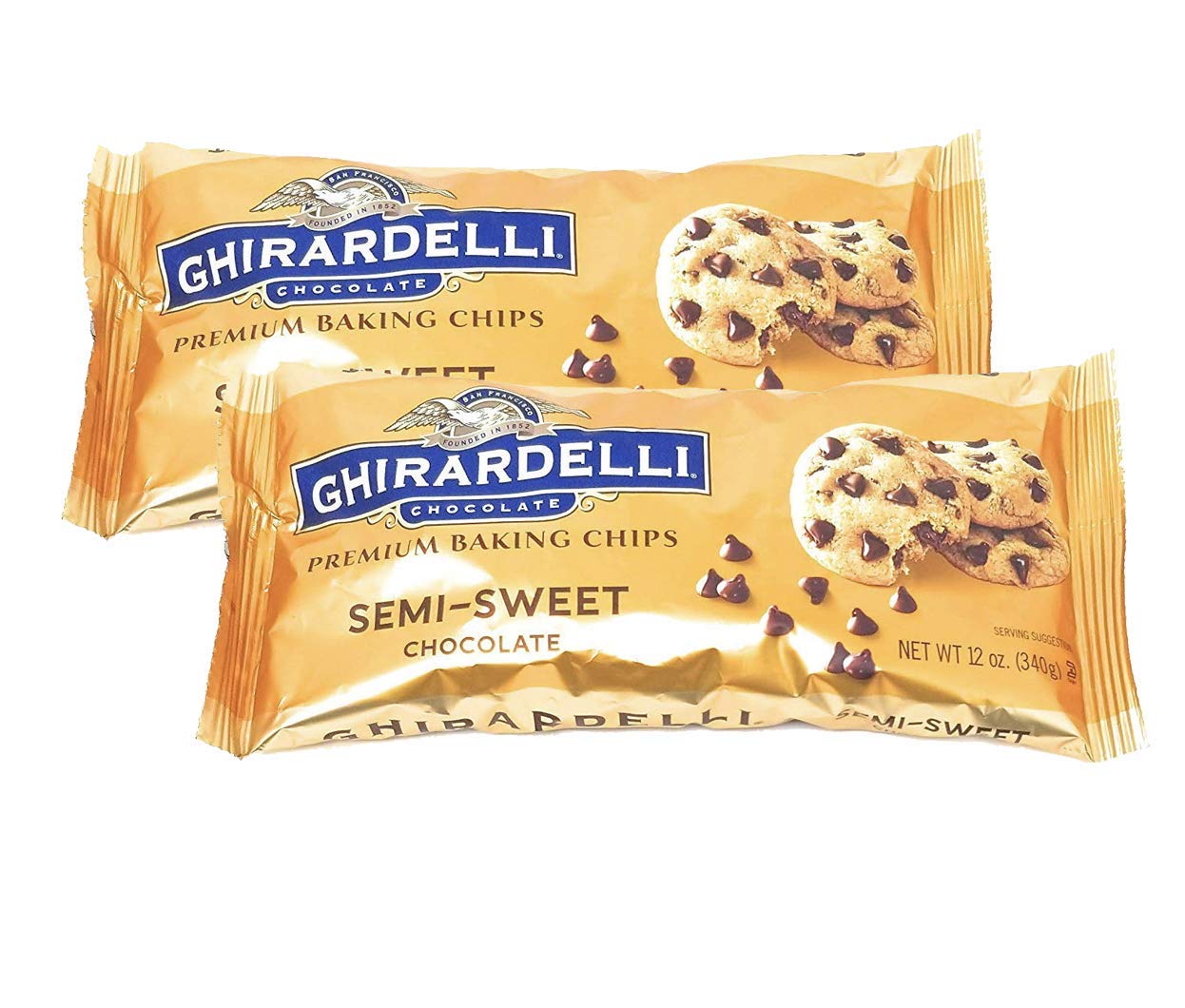 Ghirardelli Semi-Sweet Premium Baking Chocolate Chips 12oz (2-Pack Bundle) - Rich Flavor for Cookies & Desserts